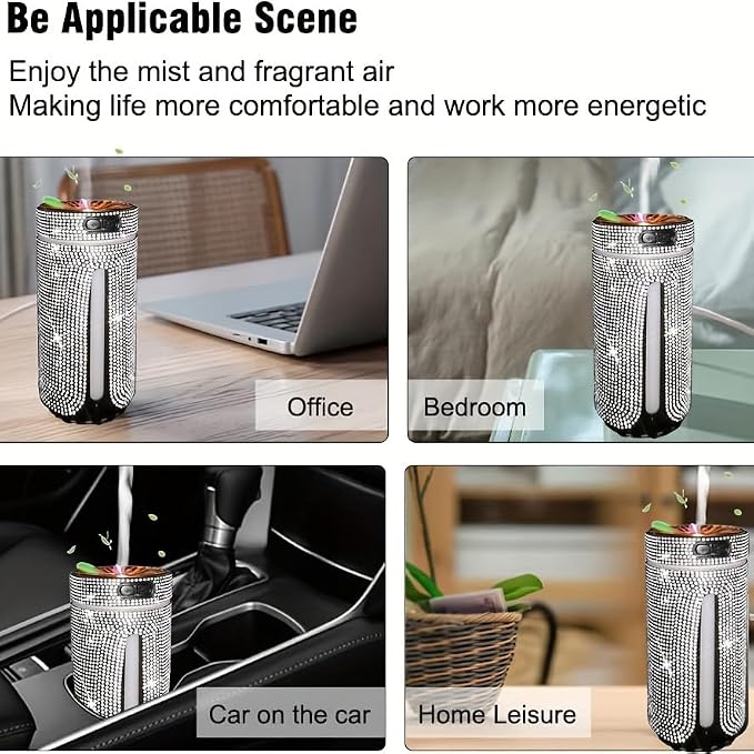 Bling Rhinestone Car Diffuser Humidifier USB Car Essential Oil Car Diffuser Humidifier Aromatherapy Portable Mini Humidifier for Car, Office, Room (Pink)