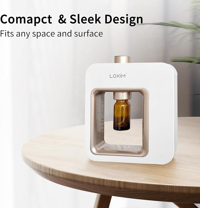 LOXIM Essential Oil Diffusers, Waterless Aromatherapy Diffuser, Nebulizing Technology Aroma Scent Machine, Super Quiet, Heatless, Portable, Rechargble for Home Living Room Office (White Gold)