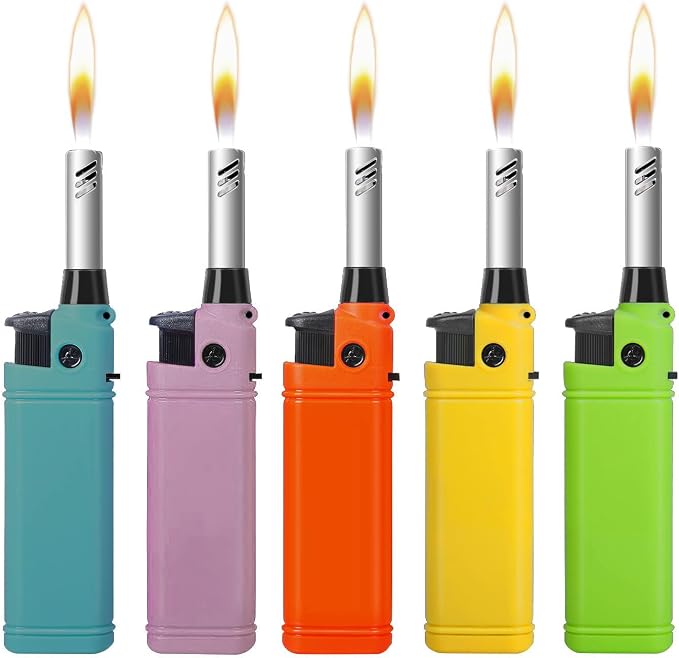 Mini Candle Lighter Multipurpose Lighter Utility Lighters with Extended Wand Handy Refillable for Kitchen Fireplace Pilot Light DIY BBQ Grill Stove 5 Pack (Butane Included)