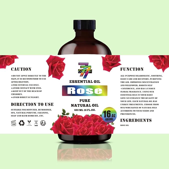 Rose Essential Oil, Rose Oils, for Diffuser, Massage, Bath, DIY Candles, Soap, Humidifier, Bedroom, Office, Gift, Essential Oil, GV77ZF Rose Fragrance Oil - 16 fl oz (480 ml)