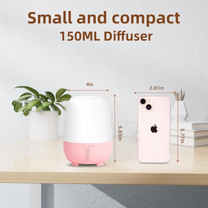 SEEDSEEL Cordless Essential Oil Diffuser 150ML, Rechargeable Battery, 7H Runtime, 7 LED Lights, Mini Portable Aromatherapy Diffuser for Home, Office, Bathroom, Travel