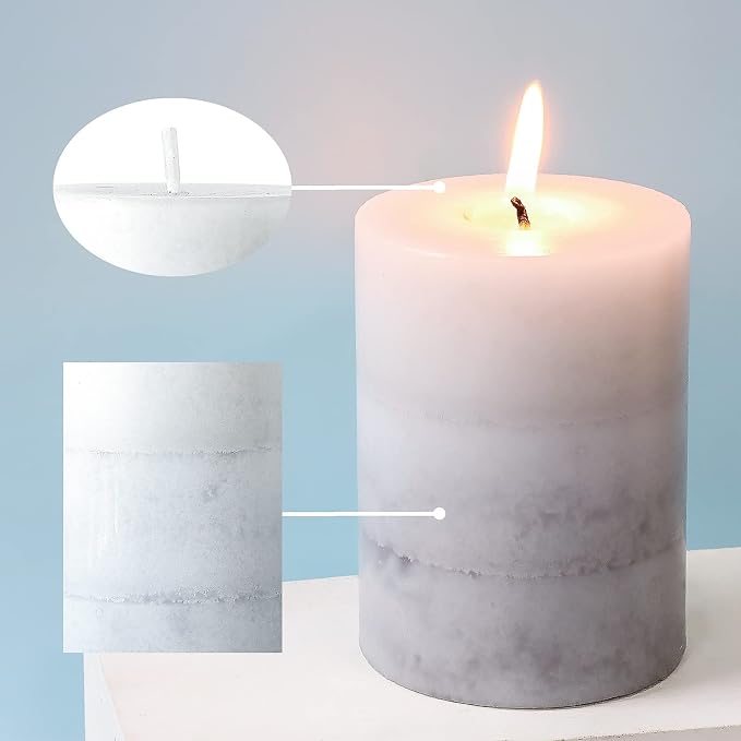 Set of 3 Scented Pillar Candles Creamy Coconut Scented 3" x 4" Long-Lasting Burn Candle White Gray Palette Pillar Candle Clean Burning No Drip Candles Gift for Home Party Dinner Table Decor