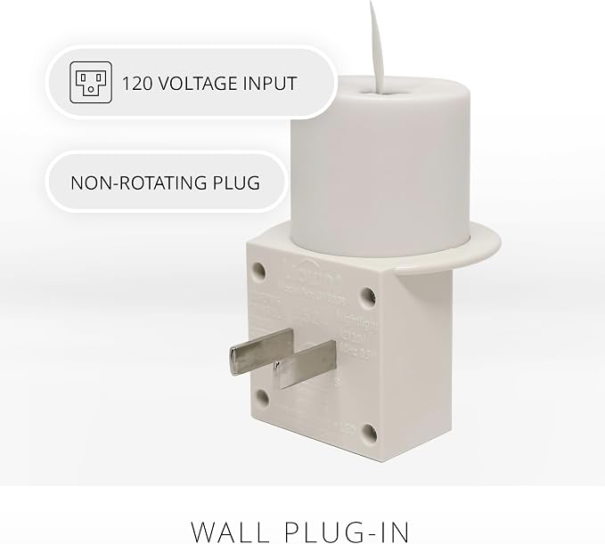 Luminara Flameless Candle Nightlight w/Dusk to Dawn Light Dark Auto Sensor, White Wall Plug Indoor Night LED Light w/Real-Flame Effect Technology, Bathroom Bedroom Hallway, No Remote Needed