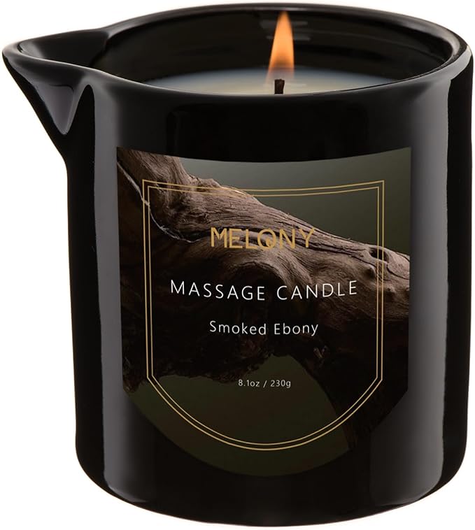 MELONY Luxury Massage Candle, Smoked Ebony, 8.1OZ | Moisturising, Body Oil Candles, Muscle Relaxation, Home Spa