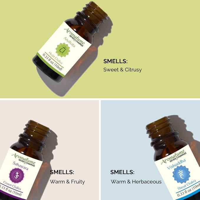 Heart Chakra, Crown Chakra, Throat Chakra Essential Oil Diffuser Blends by Aromafume | 3 x 10ml/0.33 fl oz| Aromatherapy Oils for Chakra Balance | Chakra Incense for Meditation, Yoga, Reiki