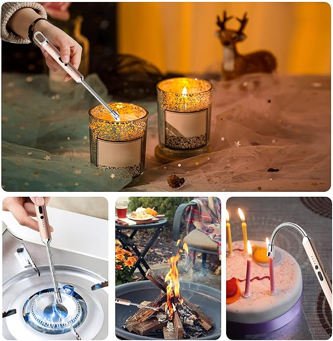 SUPRUS Lighter Rechargeable USB Lighter Arc Electric Lighetrs with Safety Switch 360° Flexible Neck Flameless Grill Long Lighters for Candle Camping Cooking (Champagne Gold)