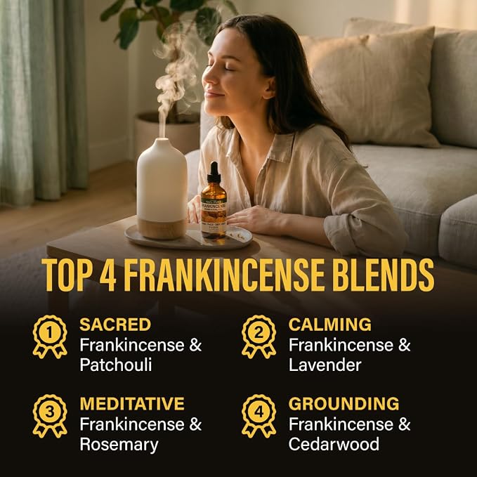 100% Pure Frankincense Oil - 4 Fl Oz Frankincense Essential Oil for Hair, Skin, Diffuser, Aromatherapy & DIY Soap Making Scent