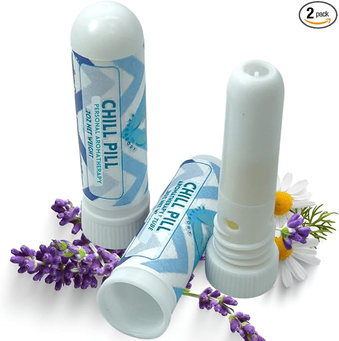 CHILL PILL (2PK) Stress & Tension Relief Personal Diffuser Sniffer Stick with Pure Undiluted Essential Oil Blend | Soothes, Comforts, Calms Mood | Relaxing Christmas Gift