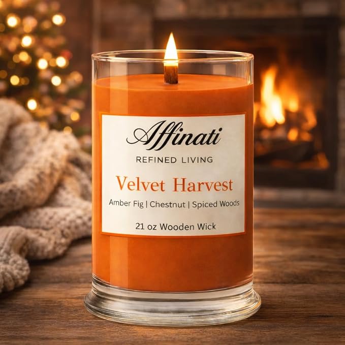 Affinati Velvet Harvest Large Scented Candle, 21 oz Wooden Wick Tumbler – Highly Fragrant Premium Long Lasting Autumn Fragrance, Soy Blend