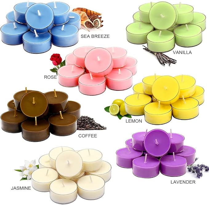 DEYBBY Scented Soy Tealights, Aromatherapy Soy Wax Candle Bulk|Clear Cup|12 Counts|Long Lasting|4 Hour Burn Time|Jasmine|for for Party and Home Decoration