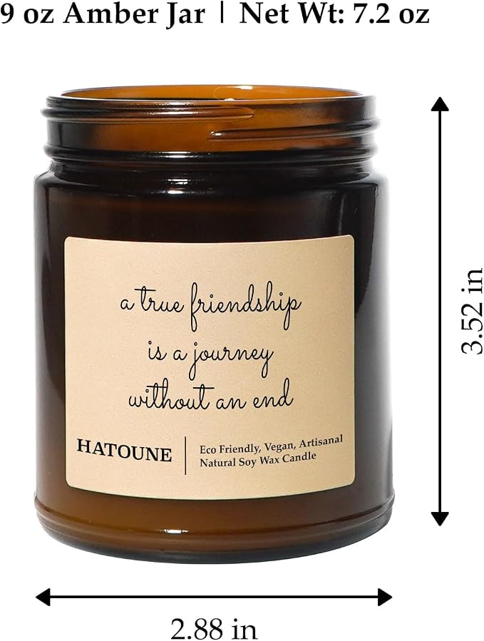 Lavender & Sage Scented Soy Candle, A True Friendship is A Journey Without an End, Made in USA, Hand Crafted, 40-50 Hour Burn Time, 7.2 oz Amber Jar