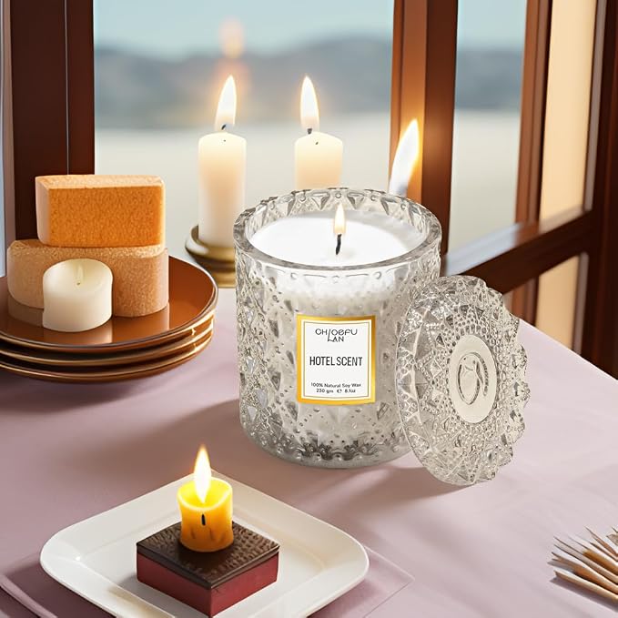 Hotel Scented Candle Natural Essential Oil, Luxury Scented Soy Jar Candle Gifts, Highly Scented, 8.1oz, Unique Blend to Promote Sleep & Relieve Stress