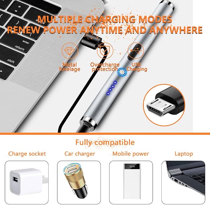 Electric Lighter Rechargeable Plasma Flameless USB Lighter with Safety Lock Dual Arc LED Display for Candle Grill Kitchen Camping (Silver)