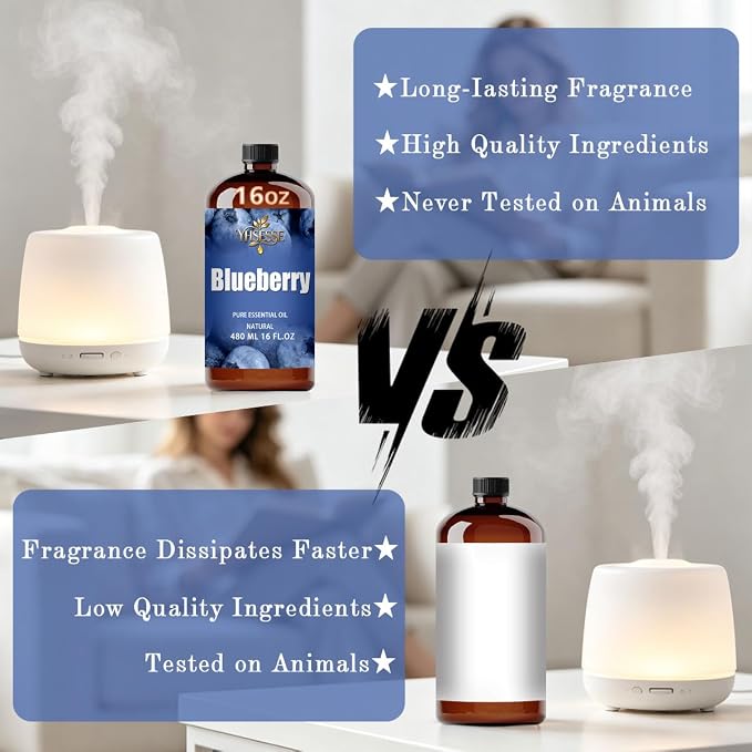 Blueberry Essential Oil, Blueberry Oil 16 Fl Oz 480ml for Diffuser Yoga Soap & Candle Making – with 0.33 Oz Roller Ball & Funnel YHSESSE Essential Oils