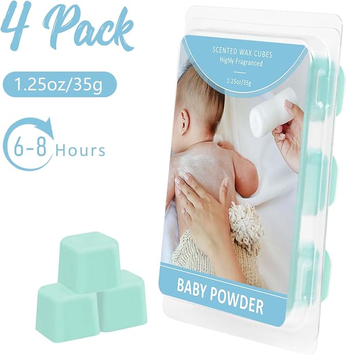 STRN Wax Melts, Baby Powder Scented Soy Wax Cubes 4 Pack, Long-Lasting Fragrance Scented Wax Cubes for Warmers, Home, SPA, Bedroom (4 x 1.25oz)