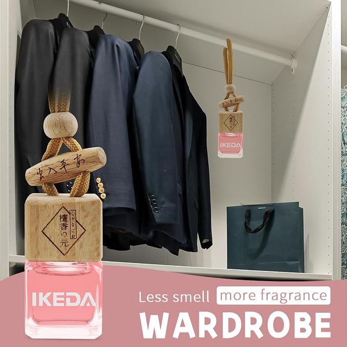 ikeda fragrance Car Air Freshener | Square Hanging Car Scent with Vent Clip Bottle | Long Lasting Fragrance | Essential Oil Diffuser | Odor Eliminator Deodorizer (Square-Strawberry)