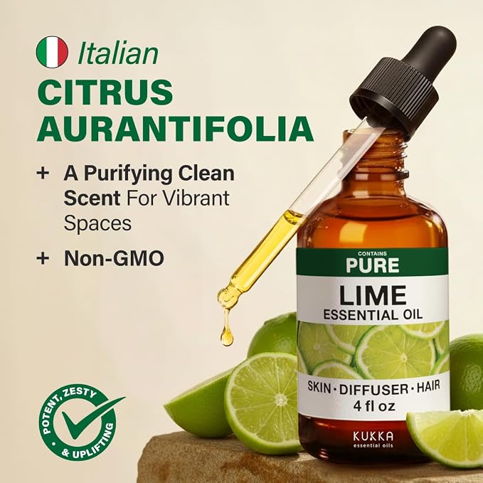 100% Pure Lime Oil - 4 Fl Oz Lime Essential Oil for Hair, Skin, Diffuser, Aromatherapy & DIY Soap Making Scent