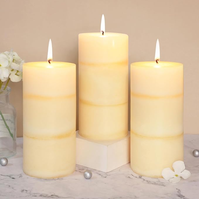 3x6 Inches Jasmine Scented Pillar Candles Ivory White Hand-Poured Long Burning Aromatherapy Candle for Home Scented Stress Relief Meditation Wedding Bar Table Centerpiece Decoration, 3 Pack