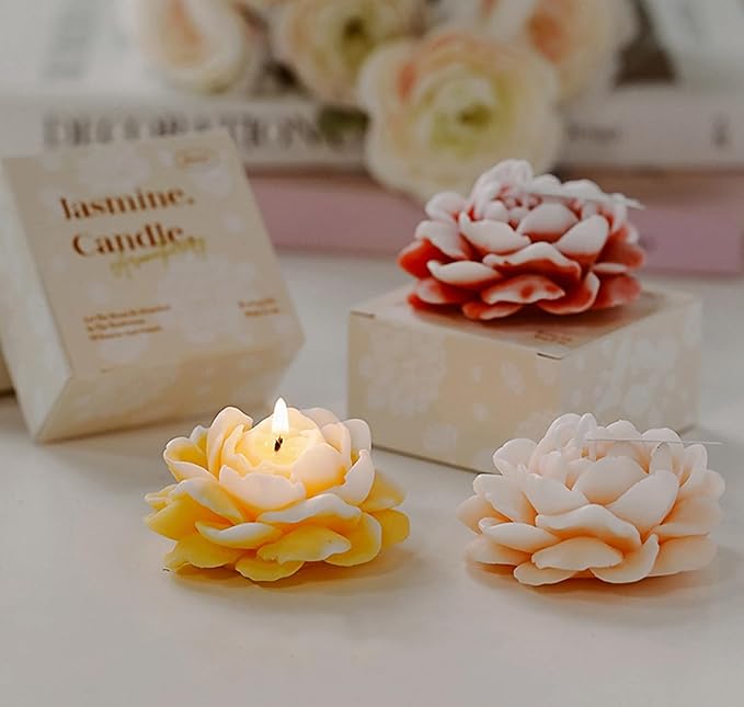 Jasmine Flower Shape Scented Candle,50G Multicolour Romantic Soy Wax Aesthetic Decorative Healing Candle for Valentine's Day Wedding Birthday,Prefect Gift for Meditation Stress Relief Mood (Red)