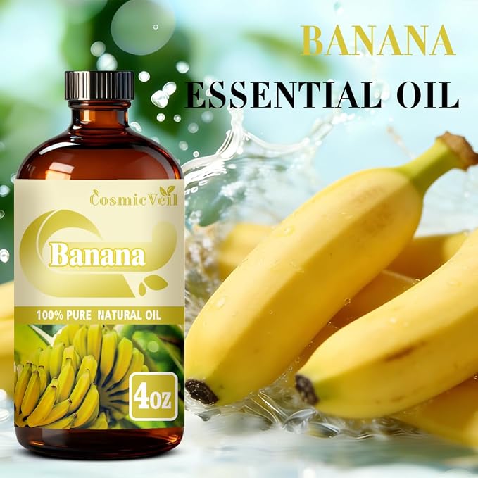 Banana Essential Oil Banana Oil for Aroma Diffuser,Humidifier,Home Fragrance,Cleaning,Body Care,Massage,Yoga,DIY Candle,DIY Soap CosmicVeil（Banana，4 Fl Oz (Pack of 1)）