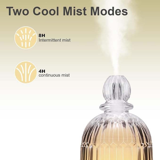 120ml Glass Essential Oil Diffuser, Ultrasonic Aroma Diffuser Glass Cover & Plastic Reservoir with Auto Shut-Off, 7 Colors LED Light for Home, Bedroom, Office, Yoga(White Base)