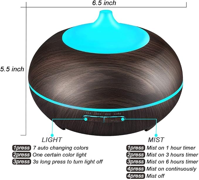 Aromatherapy Essential Oil Diffuser, JoySusie 300ml Wood Grain Ultrasonic Cool Mist Whisper-Quiet Humidifier with Color LED Lights Changing & 4 Timer Settings, Waterless Auto Shut-Off for Spa Baby