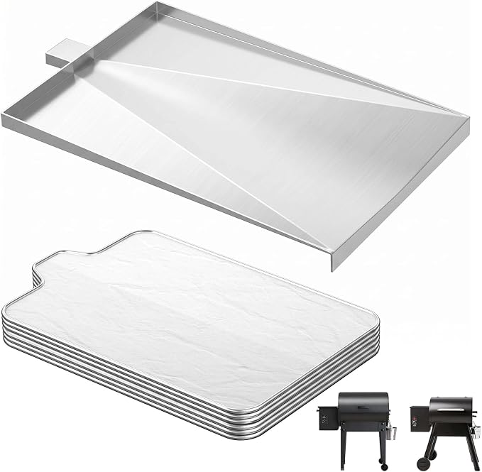 SUB025 Drip Pan with 6-Pack Disposable Liner for Traeger Tailgater 20, Bronson/Tailgater Elite/Junior Elite 20, Grill Accessories Drip Tray Replacement Parts Kit for Traeger BBQ055 TFB29LZA TFB30KLF