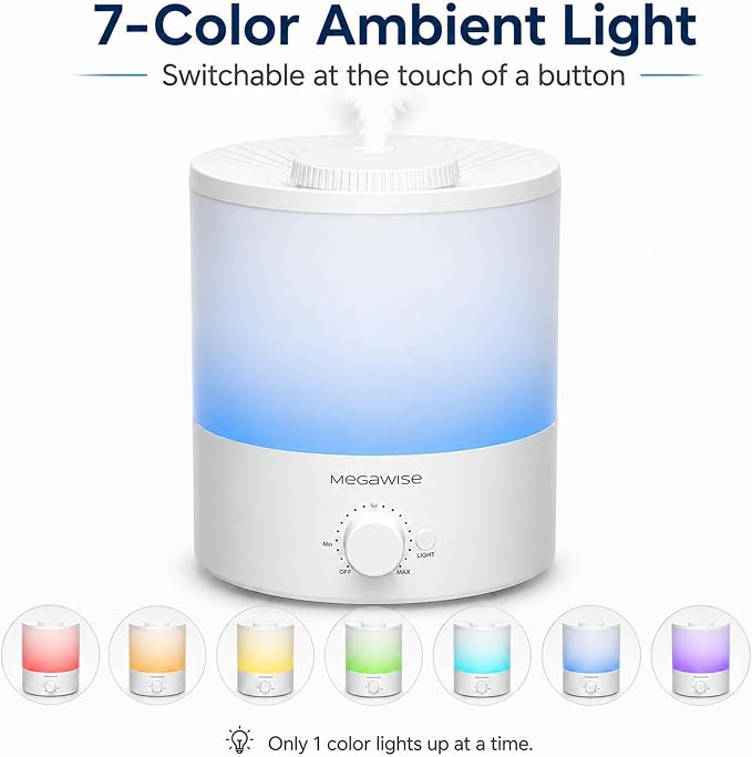 MegaWise Ultrasonic Cool Mist Humidifier SK7620 - 1.5L Capacity, Whisper-Quiet Operation, Adjustable Mist Output, Auto Shut-Off - Ideal for Home, Office, Baby Room, and Bedroom