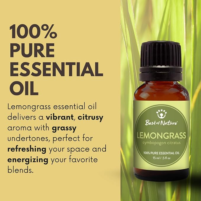 Lemongrass Essential Oil for Diffuser Aromatherapy – Best of Nature 100% Pure Undiluted Oils for DIY, Home Fragrance, and Topical Use