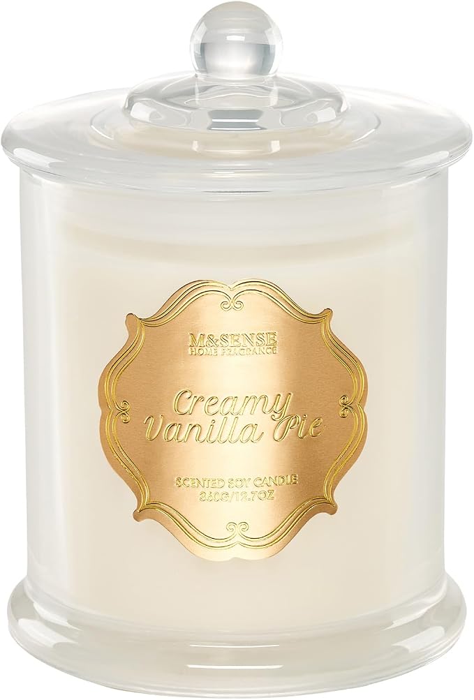 M&SENSE Creamy Vanilla Pie Scented Candle, 12.7oz Large Jar Soy Candle for Home