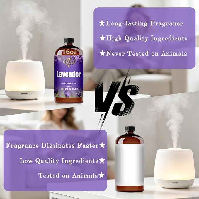 Lavender Essential Oil, Lavender Oil 16 Fl Oz 480ml for Diffuser Yoga Soap & Candle Making – with 0.33 Oz Roller Ball & Funnel YHSESSE Essential Oils