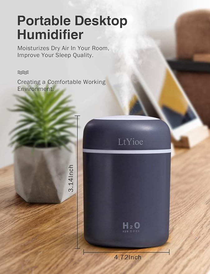 LtYioe Colorful Cool Mini Humidifier, USB Personal Desktop Humidifier for Car, Office Room, Bedroom,etc. Auto Shut-Off, 2 Mist Modes, Super Quiet. (Navy)(Black)
