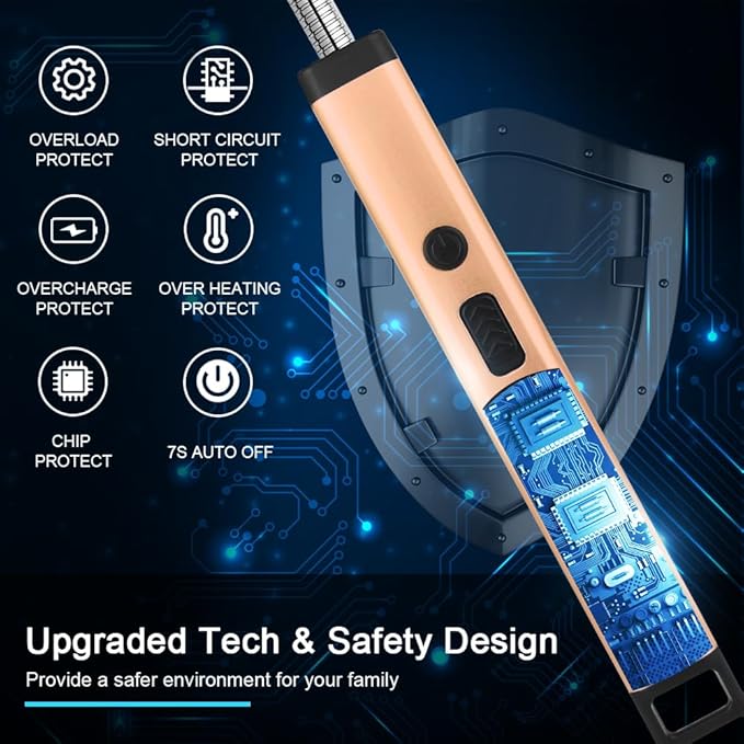 SUPRUS Rechargeable Candle Lighter Electric Arc Triple Safety Long Lighter Stainless Steel Shell & Hanging Hook (Peach Fuzz)