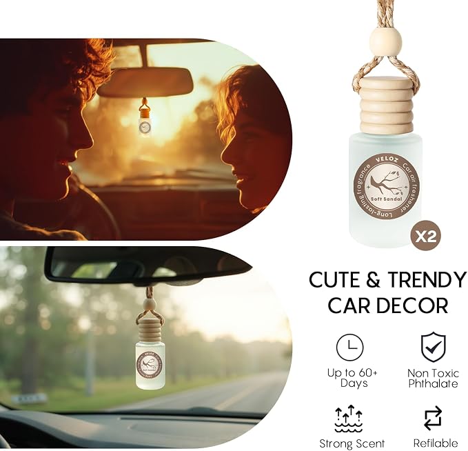 Car Air Freshener-Soft Sandal Scent Car Fresheners Long Lasting Essential Oil Car Diffuser- Cute Car Accessories for Women Interior without Methyl Carbitol&Hexylene Glycol