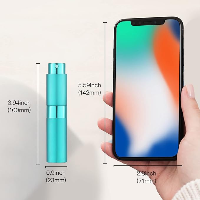 LISAPACK 8ML Atomizer Perfume Spray Bottle for Travel, Empty Refillable Cologne Dispenser, Portable Sprayer (Cyan)