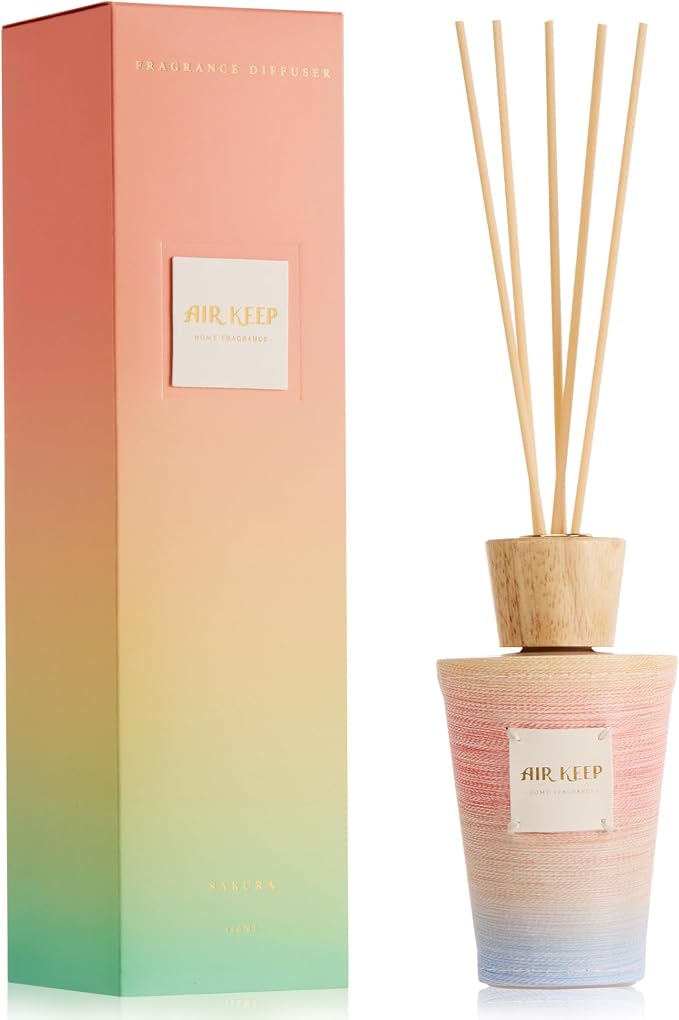 Airkeep Reed Diffuser Set, Sakura 5.1 fl oz (150 ml), Long Lasting Home Fragrance with Reed Diffuser Sticks, Decorative Room Diffuser for Bathroom, Bedroom, Living Room & Office