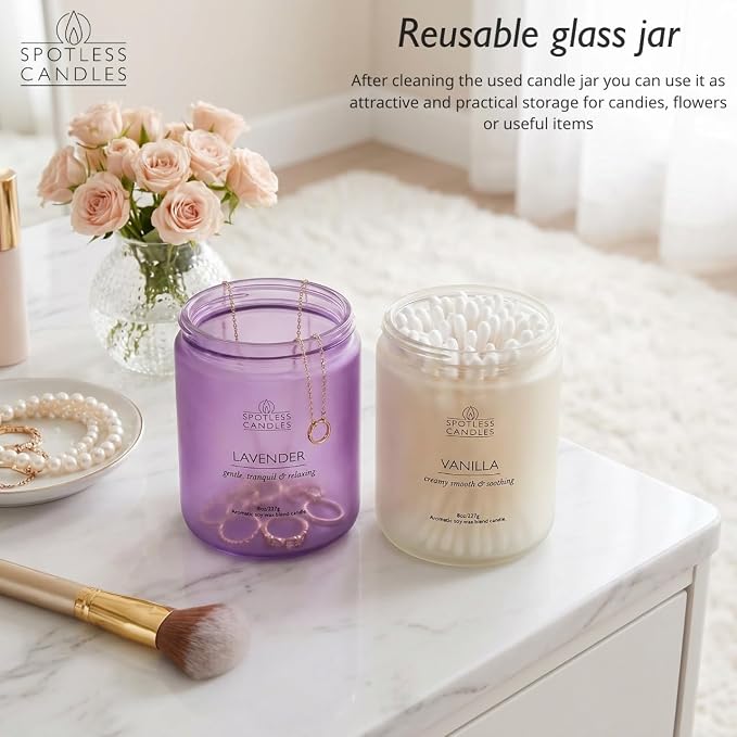 Aromatic Candles Two Pack - 2 x 8 oz Lavender & Vanilla in a Gift Pack, Classic Candle Set for Men and Women by Spotless Leopard