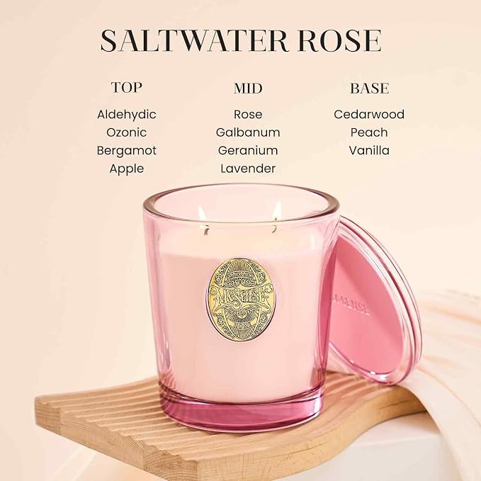 M&SENSE Large Two-Wick Soy Candle | Saltwater Rose & Pink | 19.8 oz, 120H Burn Time | Luxury Scented Candle for Relaxation, Gifting, Home Décor | Ideal for Bedroom, Office, Party Ambiance