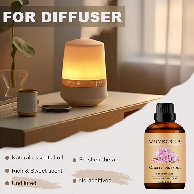 Cherry Blossom Essential Oils, 60ML Pure and Natural Essential Oil for Aromatherapy Diffuser - Cherry Blossom /2 Fl Oz