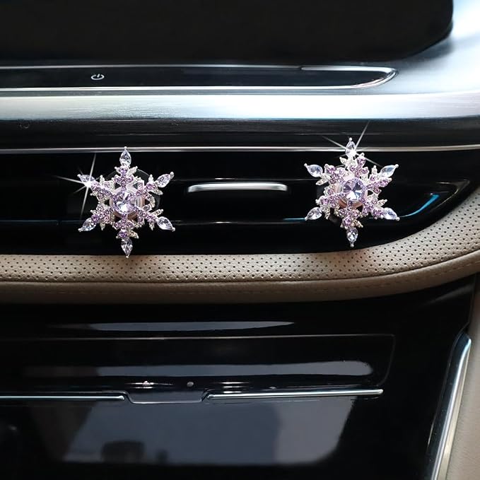 ORIESSE Purple Car Accessories,2pcs Rotatable Snowflake Air Vent Clips Car Air Freshener,Bling Car Decor Outlet Clips for Women,Refillable Diffusers
