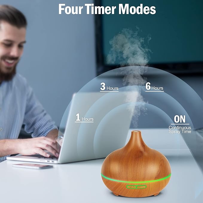 Aroma Diffuser for Essential Oils，550ml Aromatherapy Diffuser Ultrasonic Cool Mist Humidifier for Home with 7 Light Colors, 4 Timer Setting, Waterless Auto Off