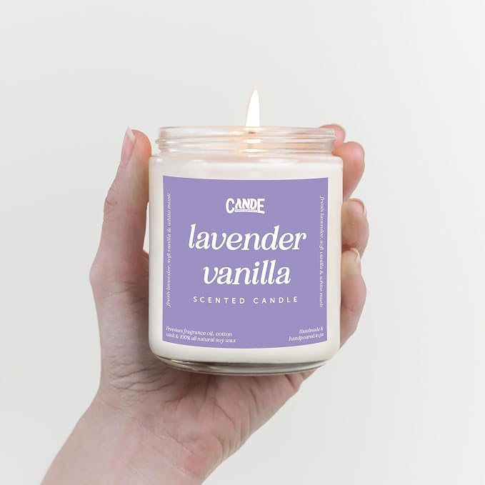 CE CRAFT Scented Soy Wax Candle for Home, Luxury Scented Soy Jar Candle, Hand Poured in The USA, Highly Scented & Long Lasting for Home, Mom, Women, Birthday Gift (Lavender Vanilla)