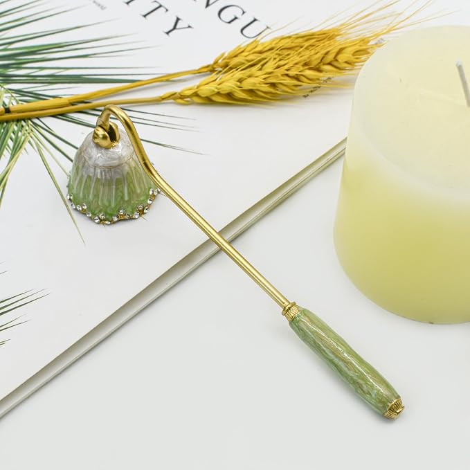 Candle Snuffer, Decorative Candle Extinguisher Snuffer with Long Handle, Elegant Metal Candle Tool for Putting Out Candle Flame Safely (Green)
