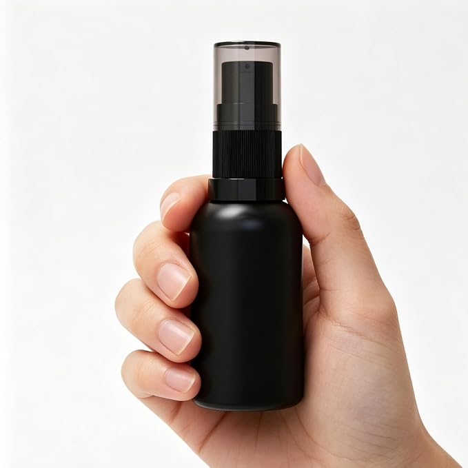 6 Pack Empty Travel Refillable Glass Pump Bottles Dispener 30ml/1oz, Matt Black Small Cosmetic Containers for Lotion,Cream,Essential Oil,Shampoo,Sercums (30ml Black 6pcs)