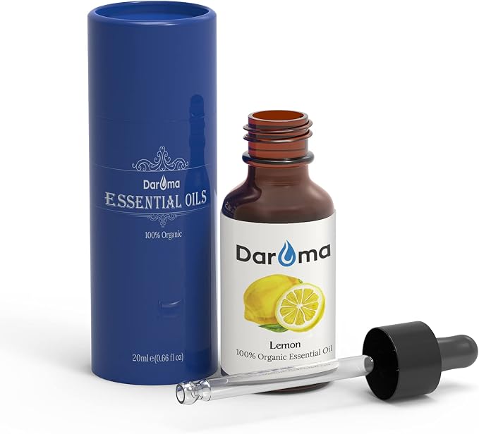 Lemon Essential Oil, Daroma Aromatherapy Oils for Diffusers, 100% Pure Steam Distilled Premium Natural Oils for Yoga, Office, Home and DIY, Perfect for Relaxation, Premium Glass Dropper 20ML