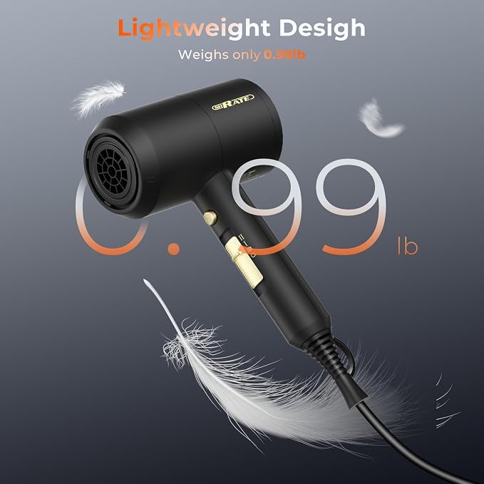 SHRATE Ionic Hair Dryer with Diffuser | Professional Blow Dryer for Curly, Frizzy & All Hair Types | Low Noise & Gentle for Sensitive Hair | Compact & Portable Design for Home, Travel, Women & Men