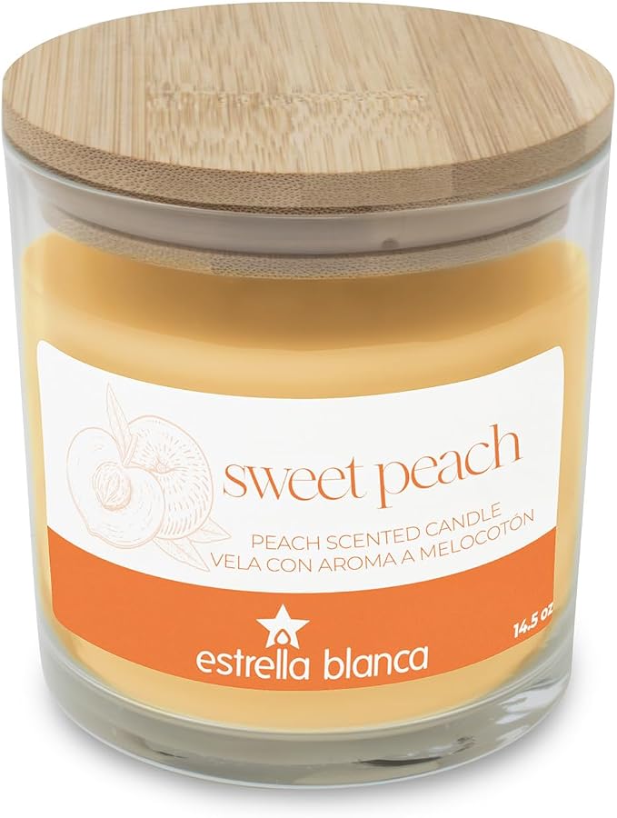 Peach Scented Candle, 14.5oz Clear Glass Jar, Fruity Home Fragrance, Scented Candles for Home, Soy Candles for Home Scent, Candle Gift for Women Men, Home Fragrance Decoration