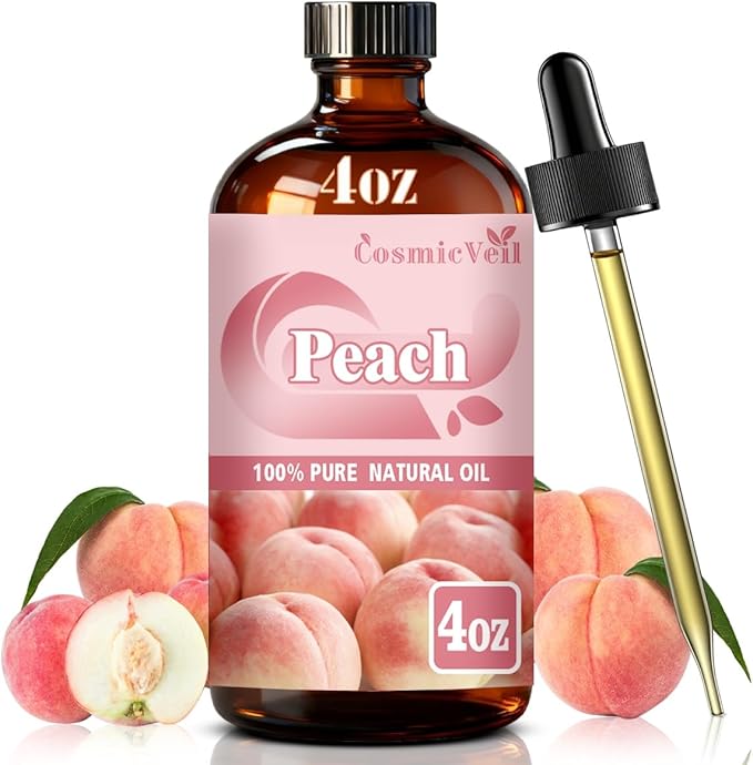 Peach Essential Oil Peach Oil for Aroma Diffuser,Humidifier,Home Fragrance,Cleaning,Body Care,Massage,Yoga,DIY Candle,DIY Soap CosmicVeil（Peach，4 Fl Oz (Pack of 1)）