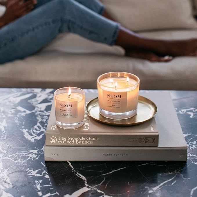NEOM- Feel Refreshed Scented Candle, 1 Wick | Lemon & Basil | Essential Oil Aromatherapy Candle | Scent to Boost Your Energy