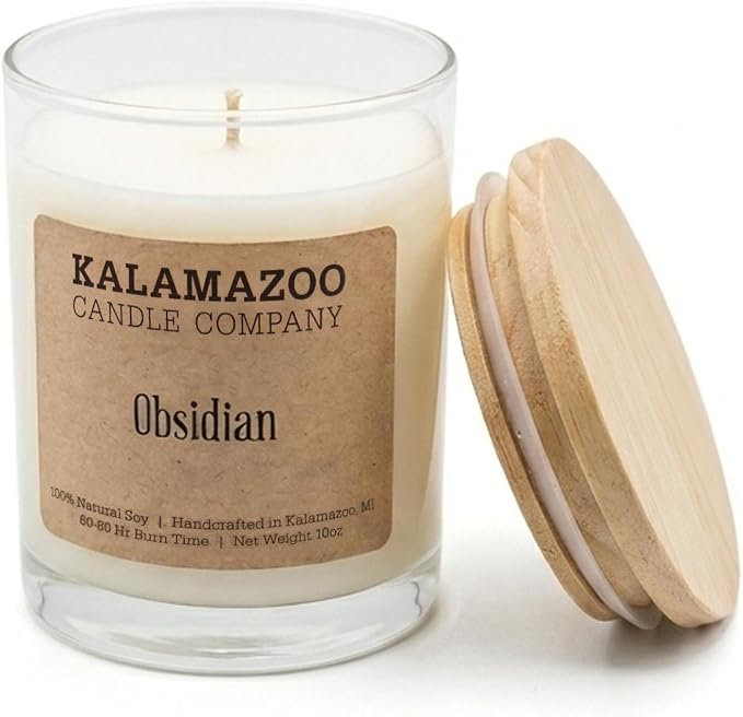 Kalamazoo Candle Company Hand-Poured Soy Wax Candle – 10oz Classic Jar, 60-80 Hour Burn Time – Made in USA, Highly Scented, Phthalate-Free (Obsidian)